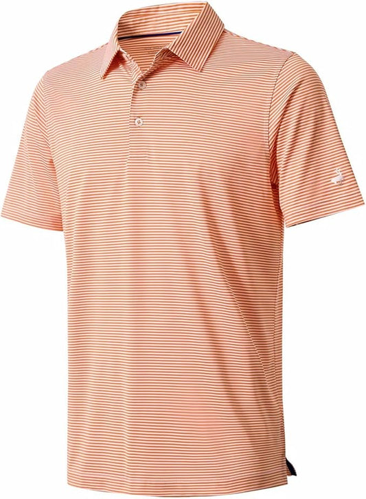 Mens Golf Shirt Moisture Wicking Dry Fit Performance Sport Short Sleeve Striped Golf Polo Shirts for Men