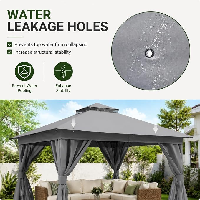 10'x13' Outdoor Gazebo, Metal Frame Heavy Duty Patio Canopy Tent Shelter - Image 9
