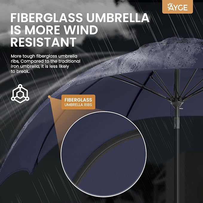Ayge 9 FT Outdoor Umbrella Patio Table Umbrella Fiberglass Frame Navy | 8 - Image 2