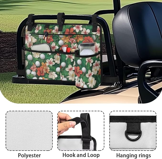Golf Ball Golf Cart Rear Seat Organizer Universal No Drilling Storage Bag Lightweight Accessories