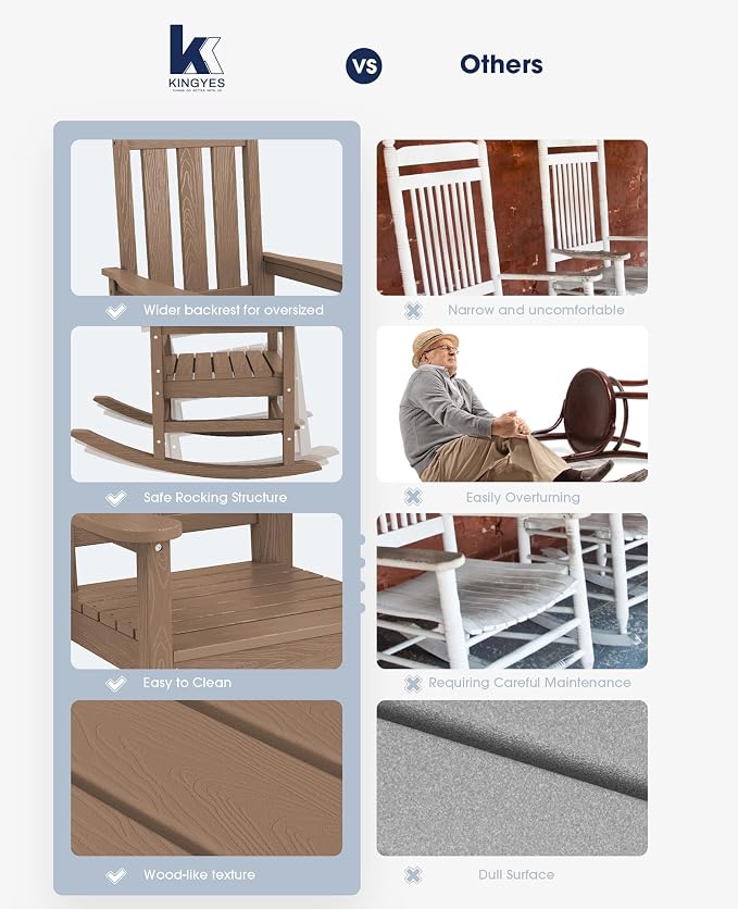 Oversized Outdoor Rocking Chair Set of 4, HDPE Patio Rockers - Image 8
