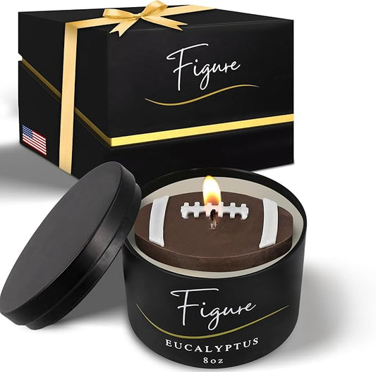 All-Natural Football Candle – Eucalyptus Scent | Hand-Poured in The USA | Beeswax & Soy Wax | Essential Oils | 100% Beeswax Wick | Premium Gift Box | Candle Gifts for Men & Women