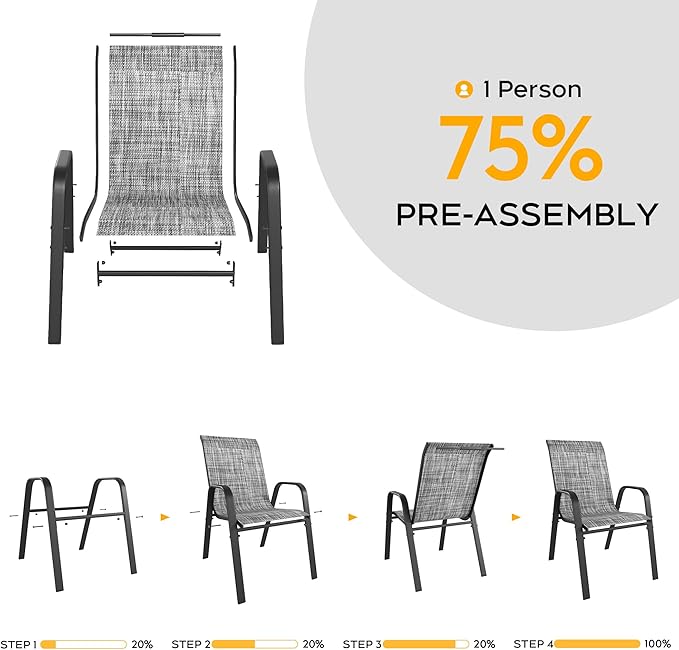 Patio Chairs Set of 6, Stackable Outdoor Dining Chairs - Image 5