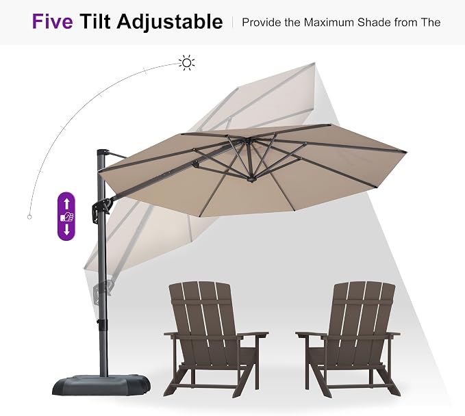 PURPLE LEAF Cantilever Umbrella 10 Feet Round Smooth 360° Rotation Beige | - Image 7