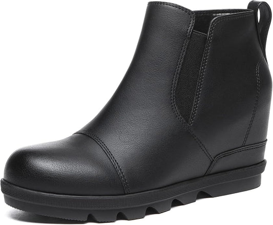 Athlefit Women's Wedge Ankle Boots Comfortable Slip On Wedge Booties