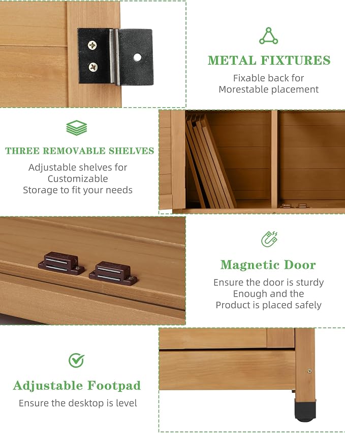 68'' Outdoor Storage Cabinet, Wooden Garden Tool Cabinet - Image 7