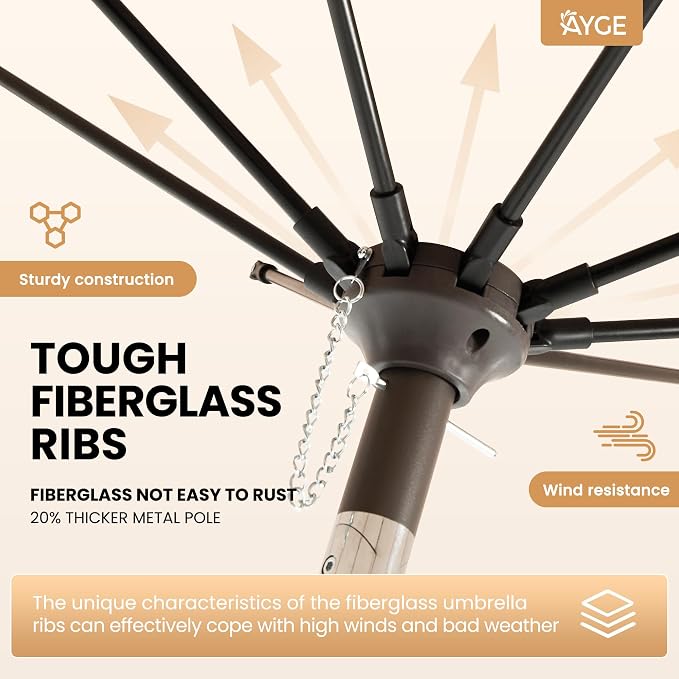 Ayge Patio Umbrella 9FT Outdoor Umbrella Patio Table - Image 7