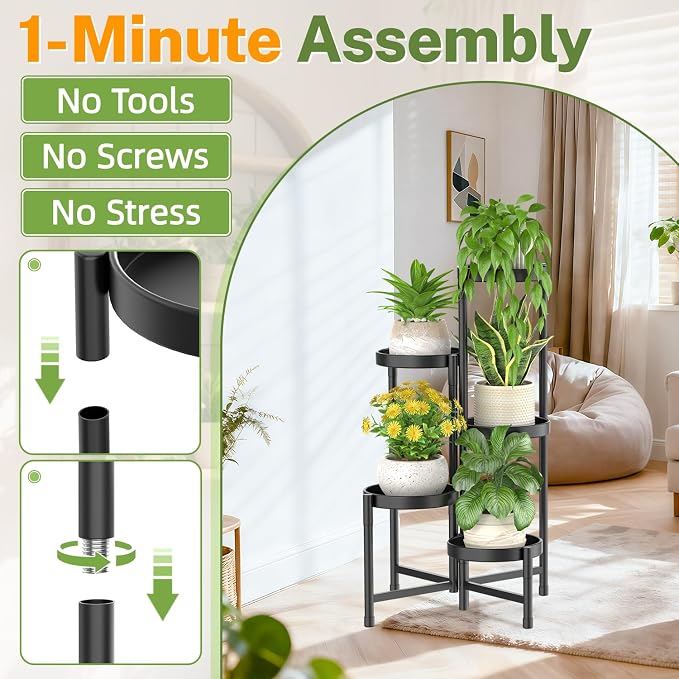 iDavosic.ly Plant Stand Indoor Outdoor, 5 Tier Metal Corner Shelf, Folding - Image 2