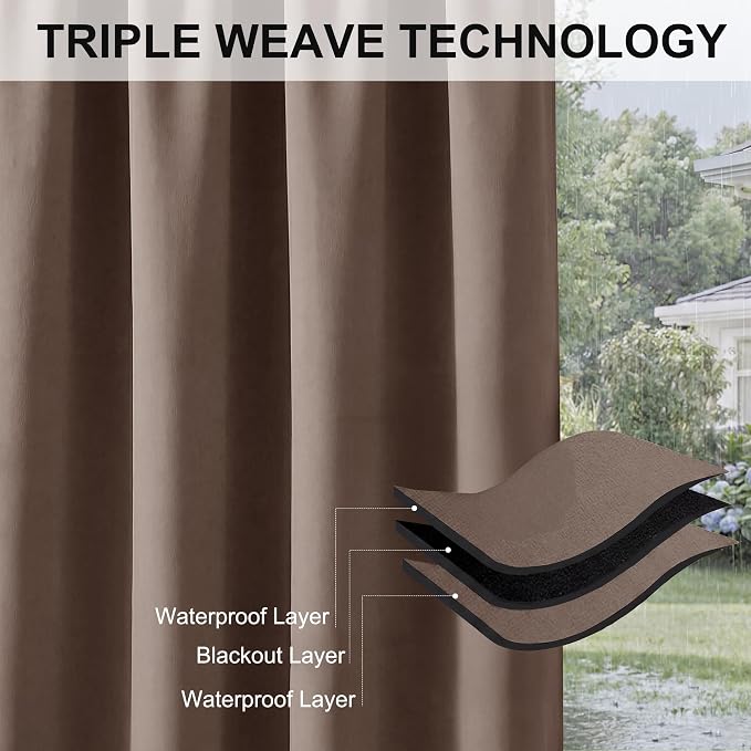 RYB HOME Outdoor Curtains for Patio Deck, Waterproof & Block Sunlight | Thermal - Image 7