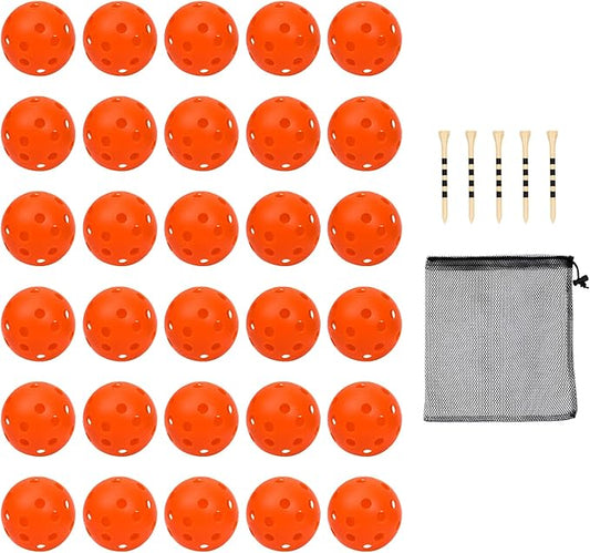Plastic Golf Balls Practice Limited Flight Golf Training Ball Hollow Swing Practice Indoor Golf Balls with Mesh Drawstring Bag for Backyard Driving Range or Outdoor