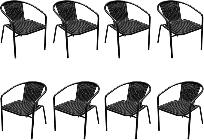 8 Pack Black Stackable Outdoor Rattan Chairs, All-Weather Patio Seating by Seekverse