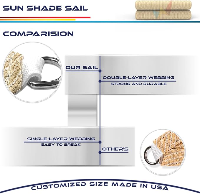 WINDSCREEN4LESS 15' x 15' x 15' Sun Shade Sail UV Block Fabric Canopy in Sand - Image 7