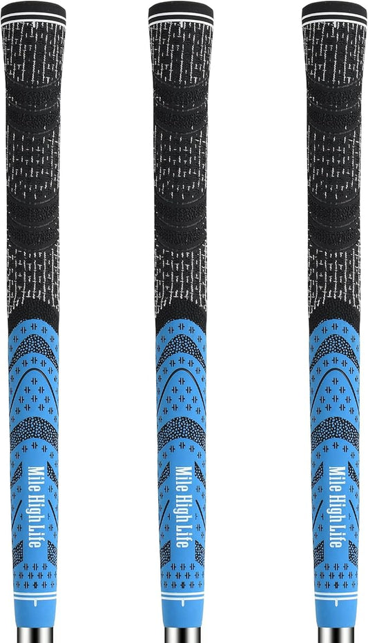 Mile High Life Golf Grips 13 Pack / 3 Pack - All-Weather Soft Rubber Golf Club Grips - High Shock Absorption, Enhanced Traction - Standard, Midsize & Jumbo Size (Core 0.58"-0.61")