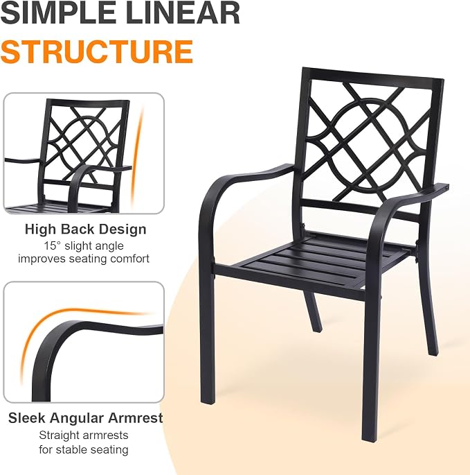 Patio Dining Chairs Set of 2, Stackable Metal High Back Chairs Set - Image 4