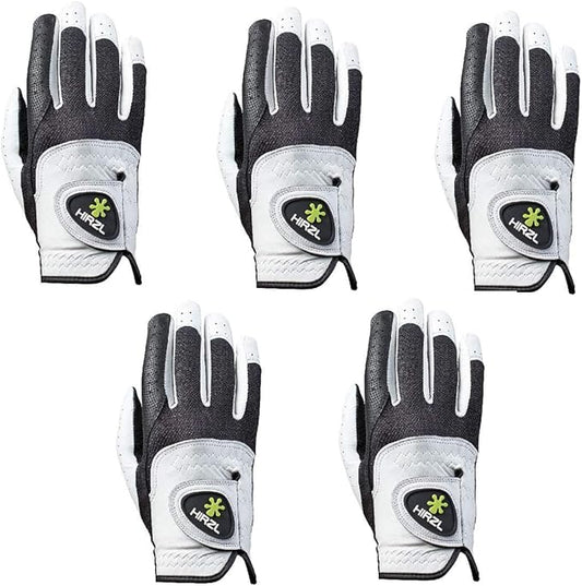 HIRZL Trust Control 2.0 Golf Gloves, All Weather Mens Golf Glove, White/Black, Kangaroo Leather Palm, Cabretta Leather Backhand, Trusted by Pro’s, Sweat Free, Ultimate Grip