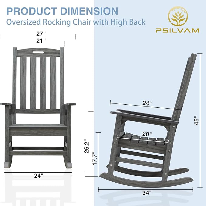 Oversized Outdoor Rocking Chair, HDPE Porch Rocker | High Back Rocking Chairs - Image 5