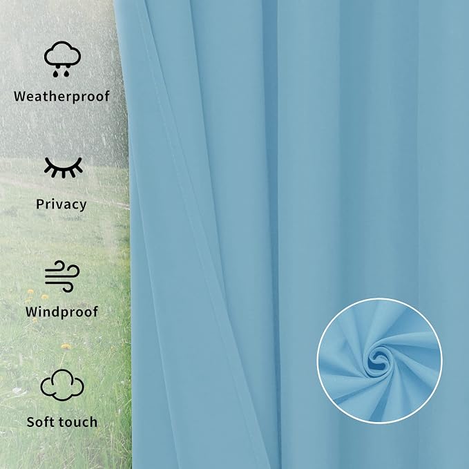 Easy-Going Outdoor Curtains for Patio 1 Panel, 110x120 inch, Sky Blue | - Image 6