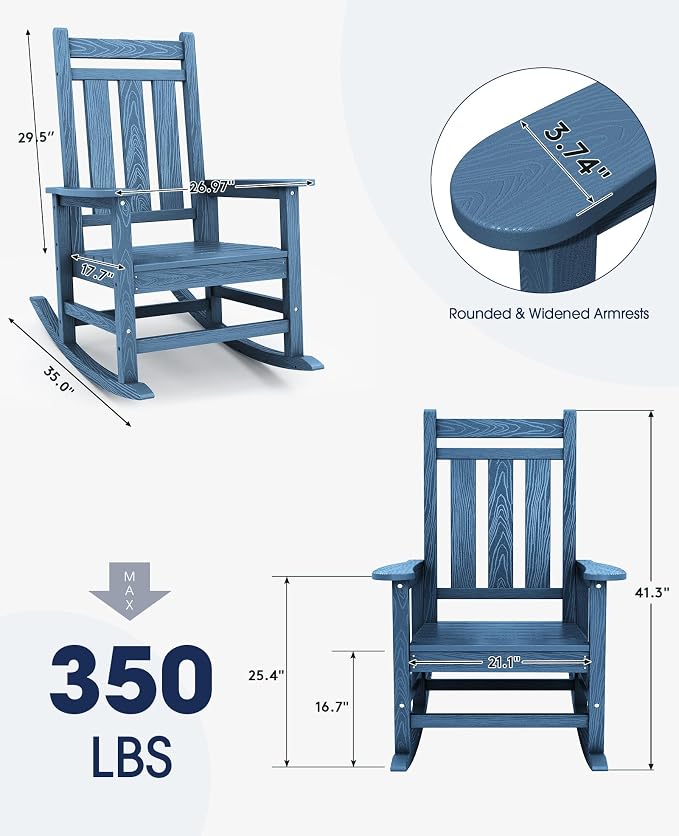Oversized Outdoor Rocking Chair Set of 6, HDPE Patio Rockers - Image 3