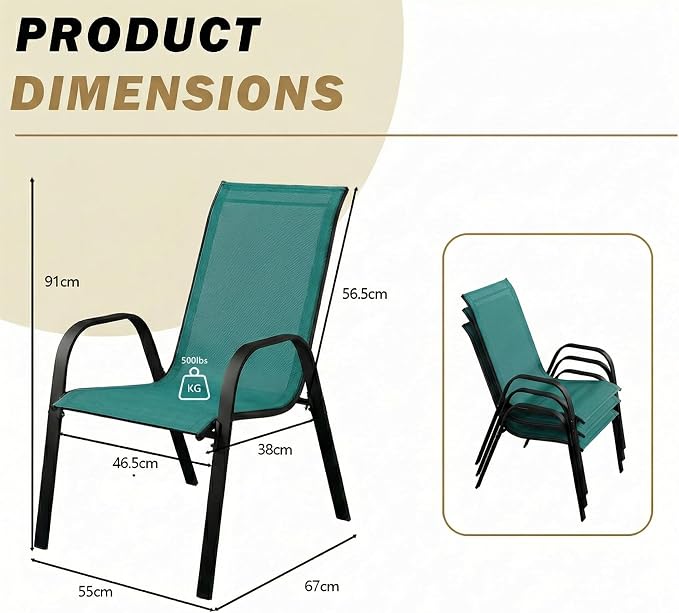 Stackable Patio Chairs Set of 1/2/4, Heavy Duty Metal Frame & Teslin Fabric - Image 3