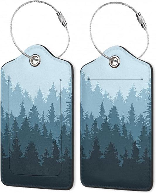 Luggage Tags for Suitcase,2 Pack Misty Forest Landscape Luggage Tag with Privacy Flap,Name ID Label and Metal Loop for Women Men Teens Travel