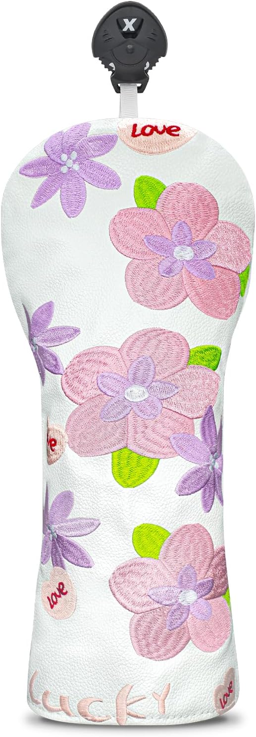 Golf Head Cover Golf Club Peach Blossom Design Golf Covers PU Headcovers Set Fits Driver Fairway Wood Hybrid Utility Woods Iron Wedge Headcover.