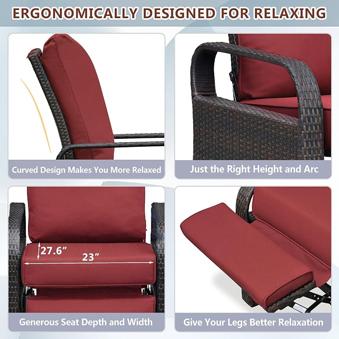 Outdoor Recliner, Outdoor Resin Wicker Patio Recliner Chair - Image 7