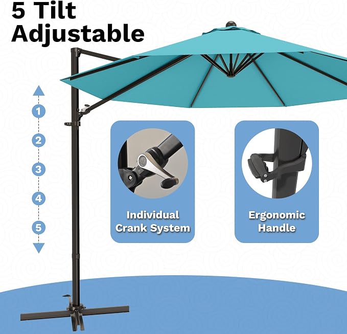 Devoko 10ft Cantilever Patio Umbrella, Round Large Outdoor Umbrella - Image 5
