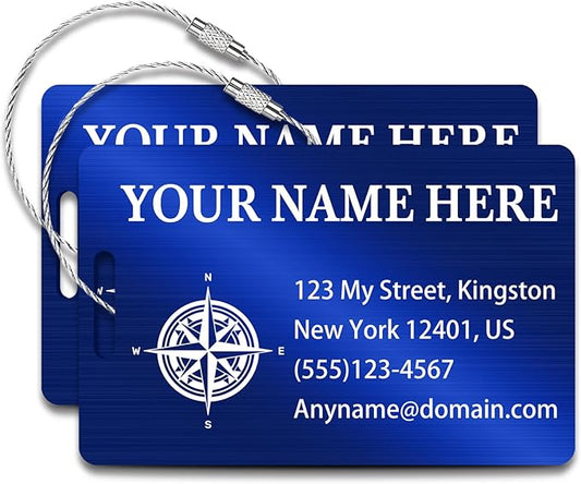Personalized Luggage Tags for Suitcases (2/4/6/8 Pack) - Custom Engraved Metal Travel Tag, Customizable Pattern/Name/Text for Bags Backpacks Suitcases