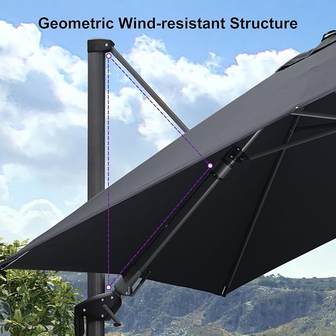 PURPLE LEAF Patio Umbrella Side Tilt 11.5' X 8.2' Fits Narrow Patios Grey | - Image 9