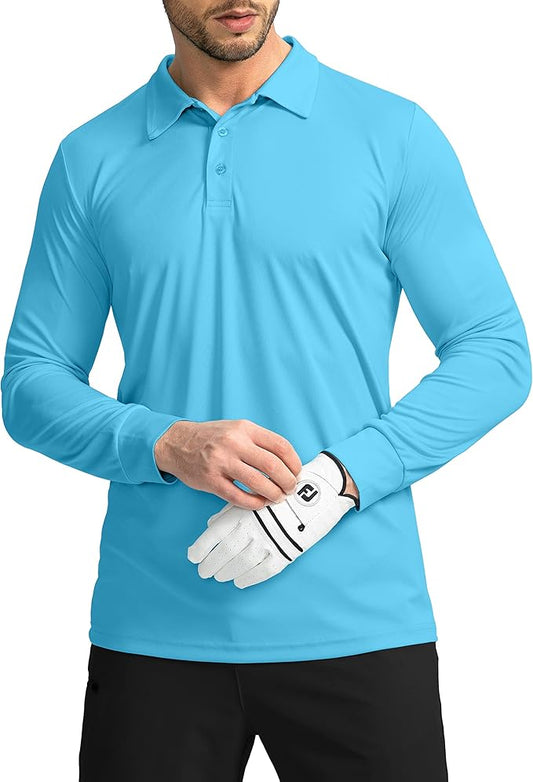 Men's Polo Shirt Long Sleeve Golf Shirts Lightweight UPF 50+ Sun Protection Cool Shirts for Men Work Fishing Outdoor