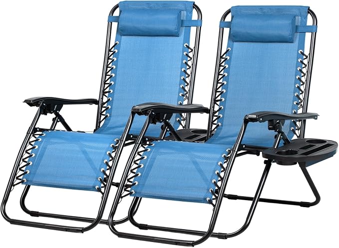 Nazhura Set of 2 Relaxing Recliners Patio Chairs Adjustable Steel Mesh Zero by NazhuraGoodCompanionAtHome