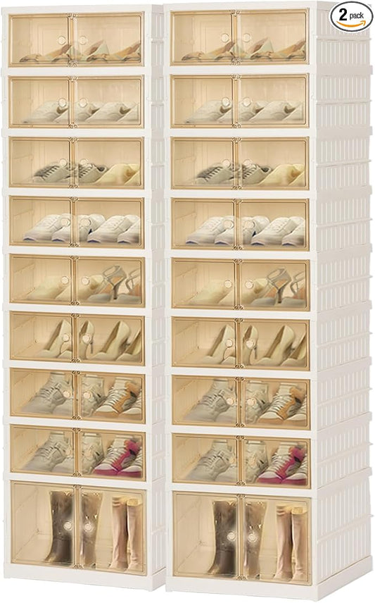 Portable Extra Large Folding Shoe Rack Set of 2, Shoe Organizer Storage Box for Closet With Magnetic Clear Door, Shoe Storage Cabinet for Living Room, Entryway(9 layers—18 Pairs, Style-B)