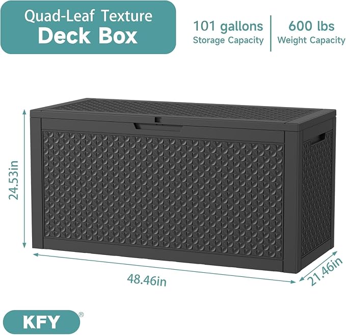 101 Gallon Waterproof Outdoor Storage Box, UV Resistant Resin Deck Box - Image 2