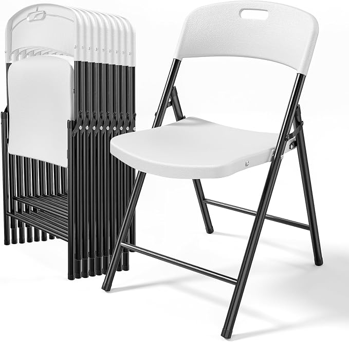 Bonnlo 10-Pack White Plastic Folding Chairs, Portable Seat by Bonnlo