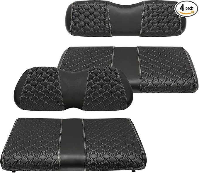 Golf Cart Front and Rear Seat Covers Waterproof and Sun Resistant Marine Grade Vinyl Leather Seat Cover Accessories for Club Car Precedent 2004+, Black(4PCS)