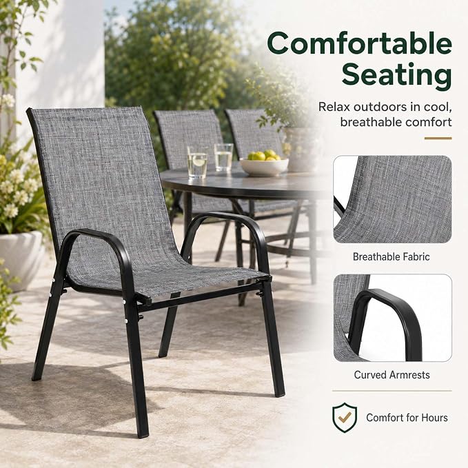 Majnesvon Outdoor Patio Chairs Set of 6, Stackable Patio Chairs, Front Porch - Image 4