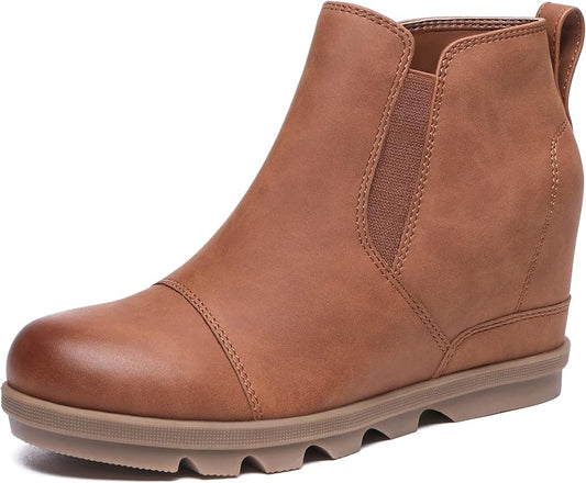 Athlefit Women's Wedge Ankle Boots Comfortable Slip On Wedge Booties