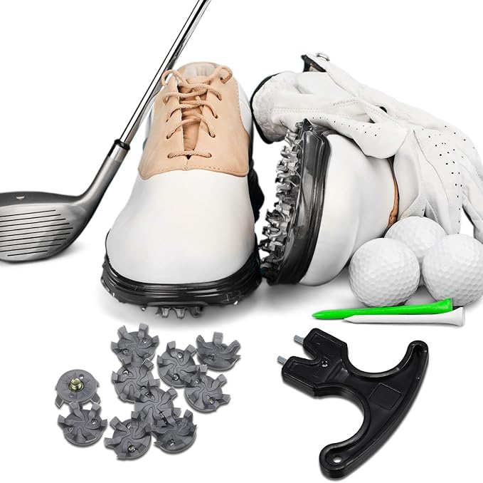 Shappy 51 Pcs Golf Shoe Spikes Replacements Set 50 Golf Shoe Cleats with 1 Black Cleats Spanner Metal Thread Screw 5.84 mm Dia Replacement for Cricket