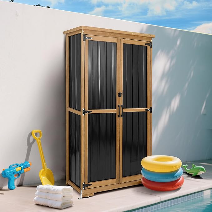 Outdoor Storage Cabinet Weatherproof, Wood & Metal Shed - Image 8