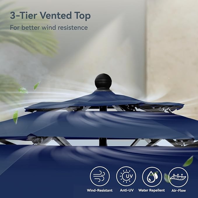 PHI VILLA 10ft Outdoor Patio Umbrellas, 3 Tier Vented Table Umbrella, 1.5" Pole - Image 8