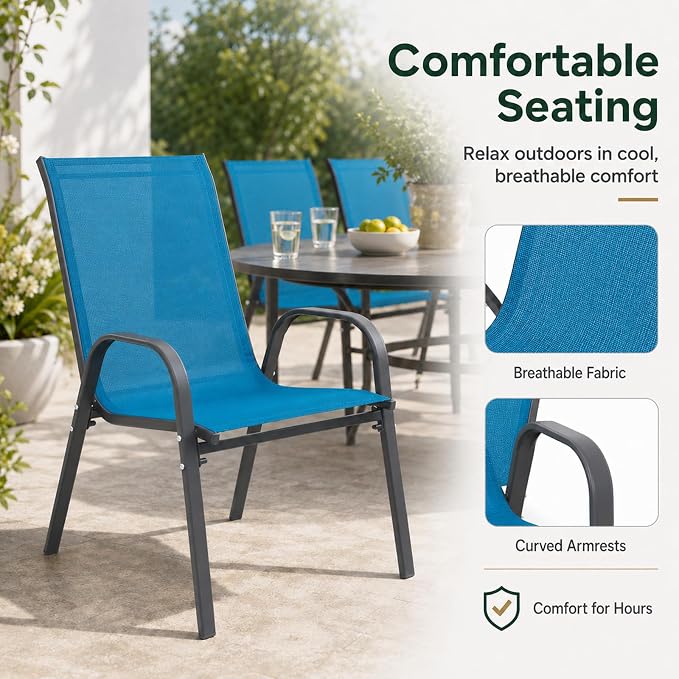 Majnesvon Outdoor Patio Chairs Set of 4, Stackable Patio Chairs, Front Porch - Image 4