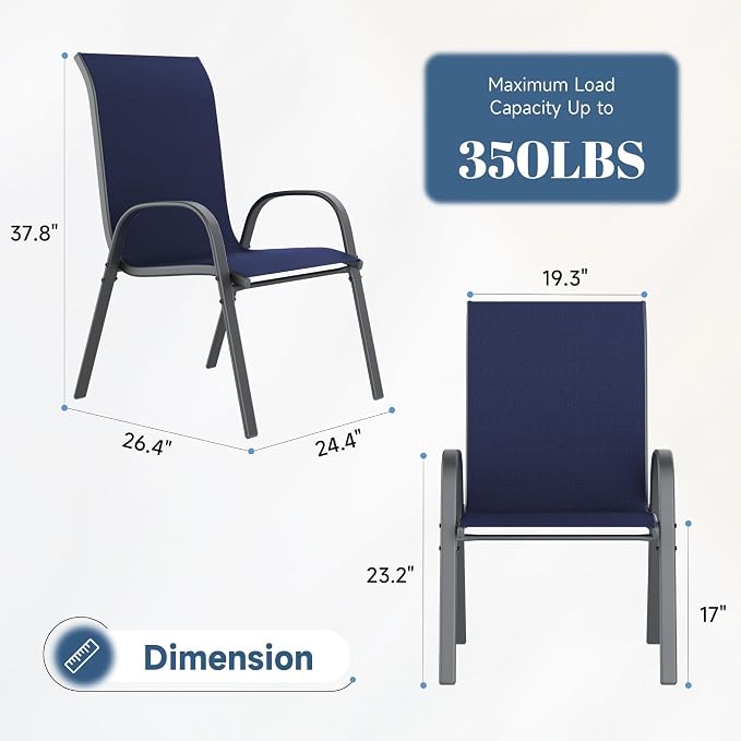 Amopatio Patio Chairs Set of 4, Outdoor Stackable Dining Chairs - Image 3