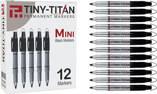 Tiny-Titan Mini Markers, Keychain Clip, Golf Ball Marker, Clip On Nurse's Badge - BLACK Ink - Fine Point - 12 Pens Per Box