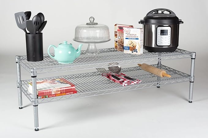 Omega Shelving Storage | 2 Tier Starter Shelving Unit 30" Deep x 36" Wide x 36" High - 800 lb Weight Capacity per Shelf, Adjustable Wire Shelving, Tool-Free Assembly |Grey Shelving