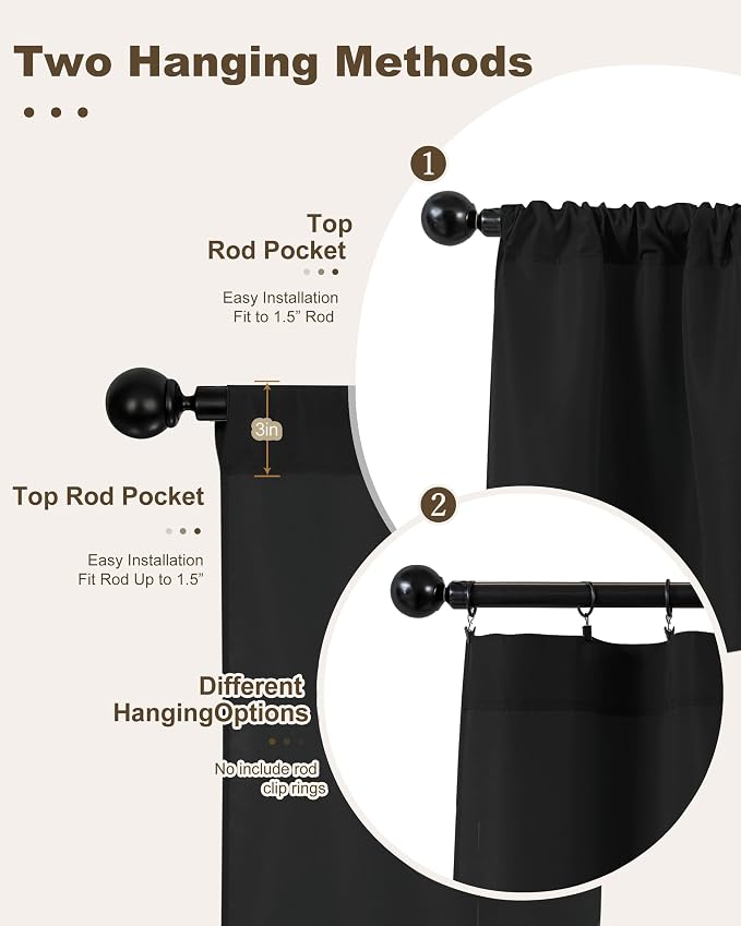 Outdoor Curtains for Patio Waterproof Rod Pocket 4 Pcs 54x95 Inch Black | - Image 3