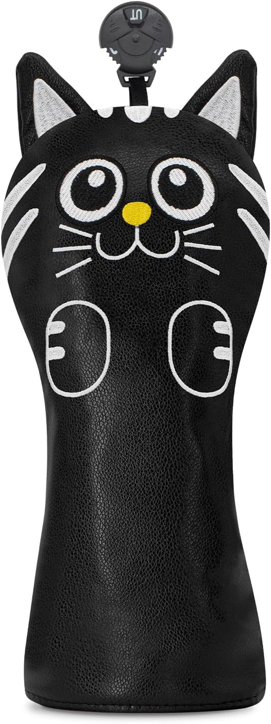 Golf Kitty Head Cover Golf Club White Leather Headcovers 1pc/4pcs Set Fits Driver Fairway Wood Hybrid Utility Putter Iron Wedge Headcover.