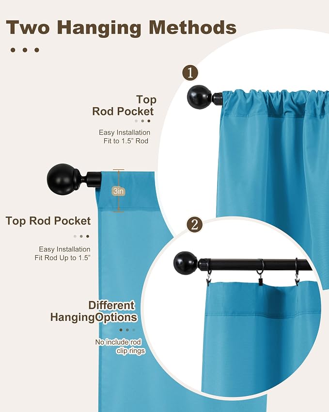 Outdoor Curtains for Patio Waterproof Rod Pocket 6 Pcs 54x84 Inch Teal | - Image 3