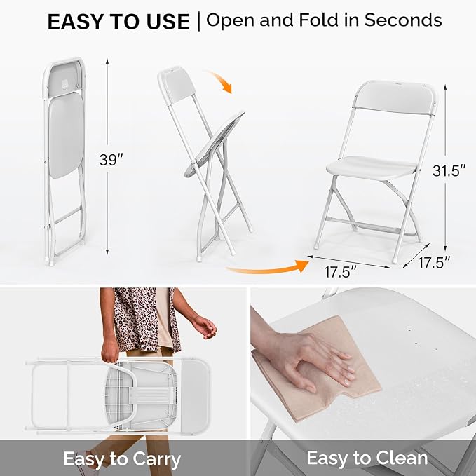VINGLI 20 Pack White Plastic Folding Chair, Indoor Outdoor Portable Stackable - Image 3