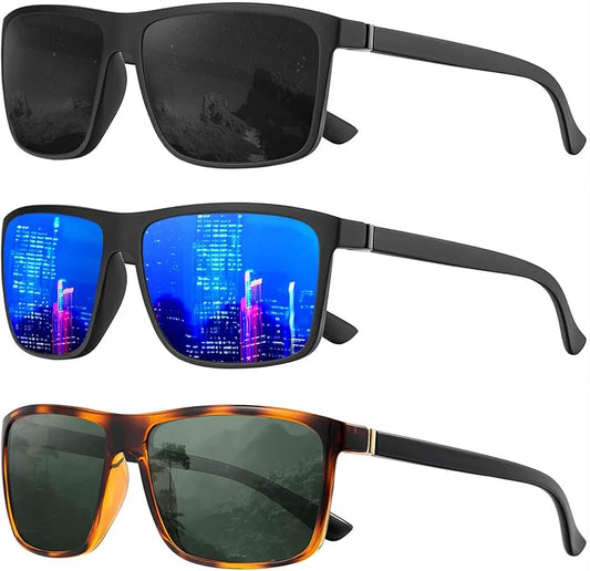 KALIYADI Polarized Sunglasses for Men and Women, Mens Sun Glasses with UV Protection for Driving Fishing Golf (3 Packs)