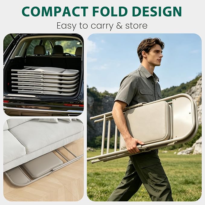 4 Pack Padded Folding Chairs, Portable Metal Foldable Chairs - Image 6